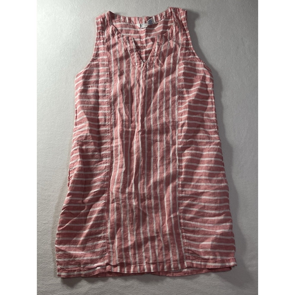 Sigrid Olsen 100% Linen Shift Red Stripe Sleeveless V-Neck Casual Dress Size M